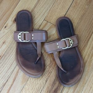 Tory Burch Brown Leather Sandals with Gold Buckle